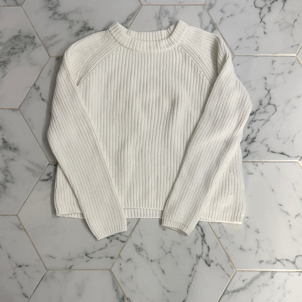 Quince Women's White Fisherman Knit Ribbed Sweater